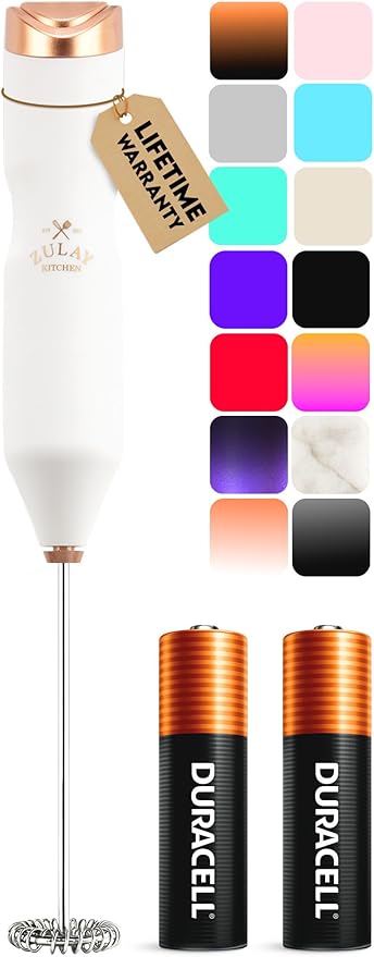 Zulay Kitchen Powerful Frother Wand AA Batteries Included, Ultra Fast Handheld Drink Mixer, Comfort Milk Frother, Stainless Steel Whisker, Frother Handheld for Coffee, Protein & Matcha - Frothmate 2.0