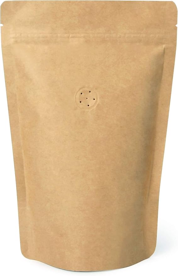 50 Counts High Barrier Natural Kraft Paper Stand up Zipper Coffee Pouch Bag with One Way Degassing Valve (50, 16 OZ/1 LB/454-500 Gram)
