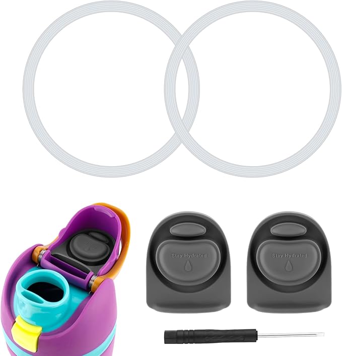 2pcs Bottle Seal Ring & 2pcs Replacement Stopper for Owala FreeSip 24oz 32oz, BPA-Free Water Bottle Top Lid Replacement Silicone O Ring Parts for Owala 16/19/24/32/40oz Gasket Plug Accessories