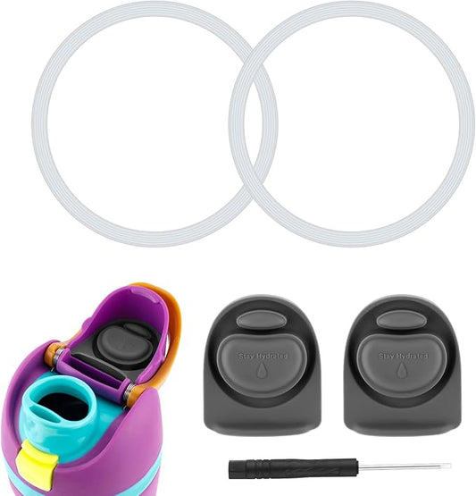 2pcs Bottle Seal Ring & 2pcs Replacement Stopper for Owala FreeSip 24oz 32oz, BPA-Free Water Bottle Top Lid Replacement Silicone O Ring Parts for Owala 16/19/24/32/40oz Gasket Plug Accessories