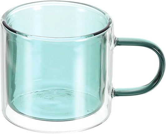 uxcell 8.4 oz Double Wall Glass Coffee Mugs, Glass Tea Cup with Widened Handles for Espresso Coffee, Cappuccino, Tea Bag, Latte, Hot Cold Beverages, Juice, Green