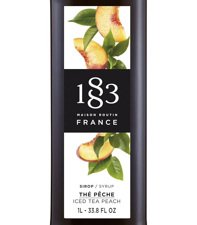 1883 Iced Tea Peach Syrup for Drinks, Made in France, 1 Liter Glass Bottle