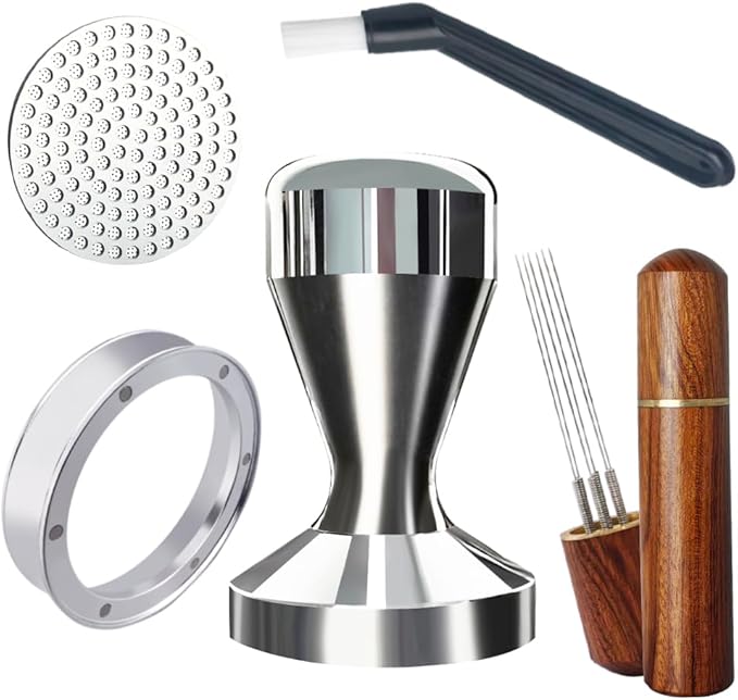 5 Pieces - 51mm Espresso Tamper Accessories Kit Fit 51mm Portafilters, 51mm Coffee Tampers Set, WDT Stirrer Tool, Puck Screen, Dosing Funnel, Coffee Cleaning Brush (51mm)