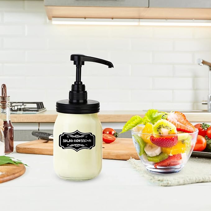 Mason Jar Dispenser, 4PK Coffee Bar Syrup Dispenser, Pump and Lid for Regular Mouth Mason Jar, Food Grade Rust-Proof Pump for Liquid Condiments, Ketchup, Honey, Syrup and More