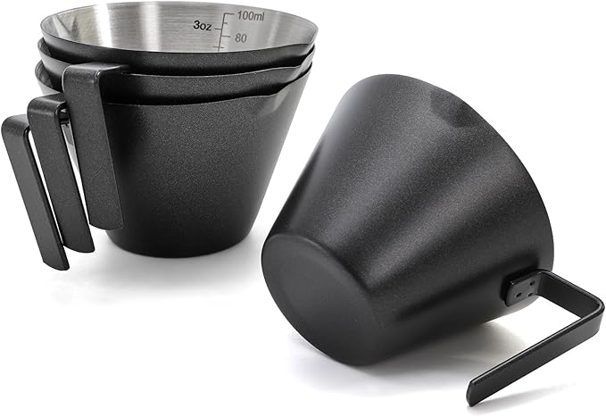 4 Pack Stainless Steel Espresso Measuring Cup, 3.4OZ/100ML Double Spout Espresso Shot Cups with Handle and Dual Scale, Small Coffee Pouring Cup, Coffee Accessories Sauce Cup, Dishwasher Safe