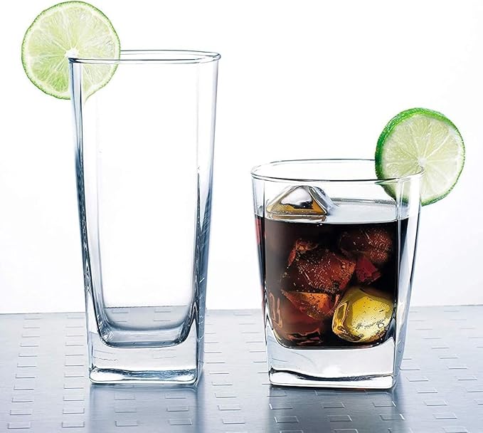 Collins Everyday Drinking Glasses Set of 16 Drinkware Kitchen Glasses for Cocktail, Iced Coffee, Beer, Ice Tea, Wine, Whiskey, Water, 8 Tall Highball Glass Cups & 8 Short Old Fashioned