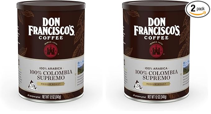 Don Francisco's Premium Colombia Supremo Ground Coffee: Rich, Aromatic 100% Arabica Beans - Family Crafted Flavored Coffee for a Delightful Morning Brew (12 oz Can) (Pack of 2)