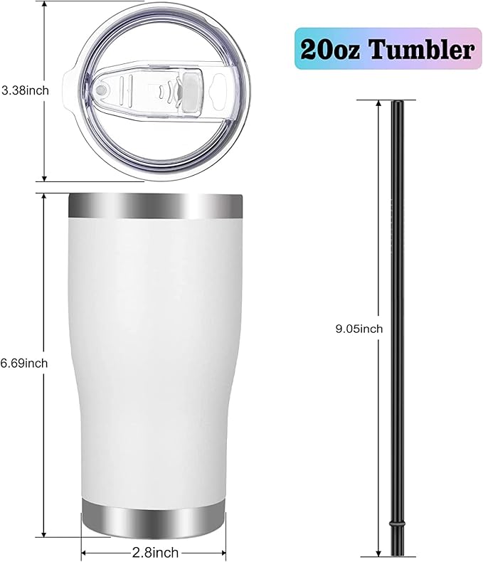 VEGOND 20oz Tumbler Stainless Steel Tumbler Cup with Lid And Straw Vacuum Insulated Double Wall Travel Coffee Mug(White 12 Pack)