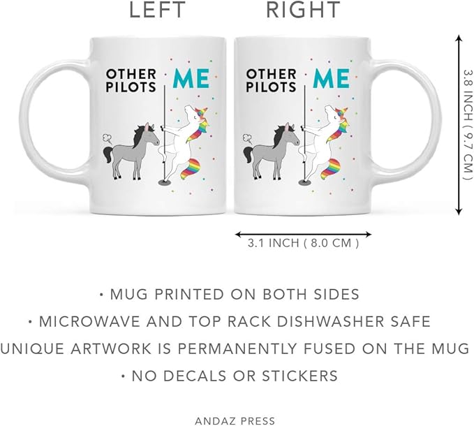 Andaz Press Funny Quirky 11oz. Ceramic Coffee Tea Mug Thank You Gift, Other Pilots Me, Horse Unicorn, 1-Pack