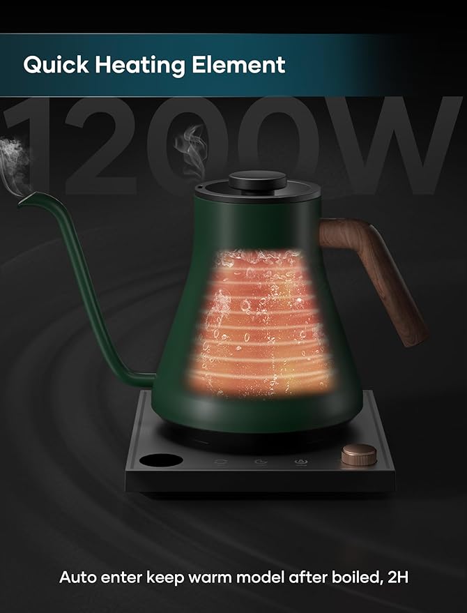 INTASTING Electric Kettles, Gooseneck Electric Kettle, ±1℉ Temperature Control, Stainless Steel Inner, Quick Heating, for Pour Over Coffee, Brew Tea, Boil Hot Water, 0.9L Hunter Green