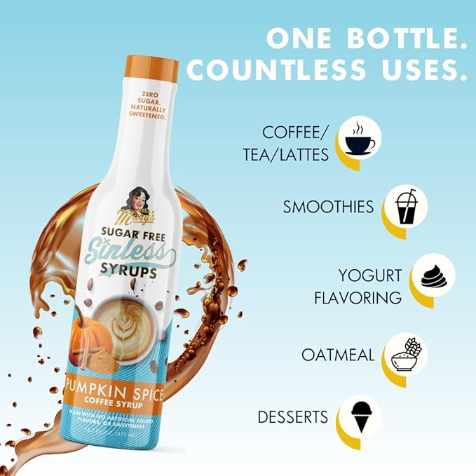 Sugar Free Pumpkin Spice Coffee Syrup - Stevia Based, No Sugar Alcohols or Sucralose, No Artificial Sweeteners, Natural Ingredients, Coffee Tea Cocoa Dessert, Keto Friendly, 1 Pack