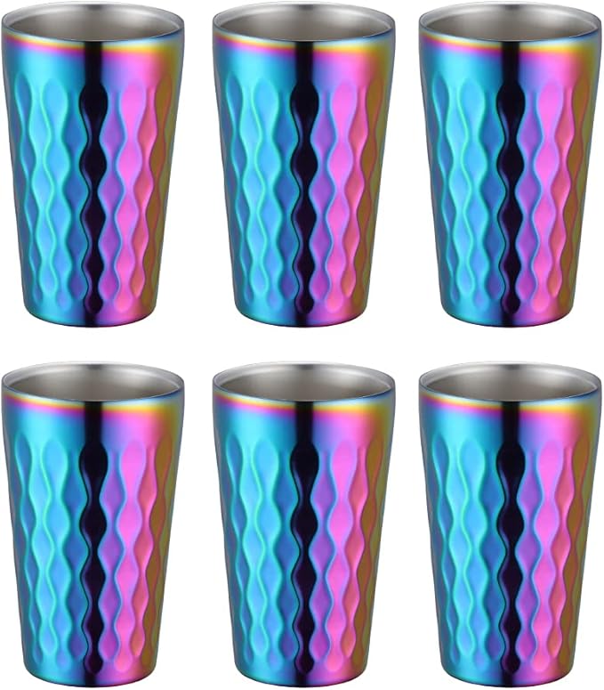10oz Stainless Steel Cup Set, 6Pcs Double Wall Metal Cup，Vacuum Stackable Insulated Portable Drinking Tumblers Unbreakable Glasses，for Home Outdoor Restaurant (Rainbow Color)