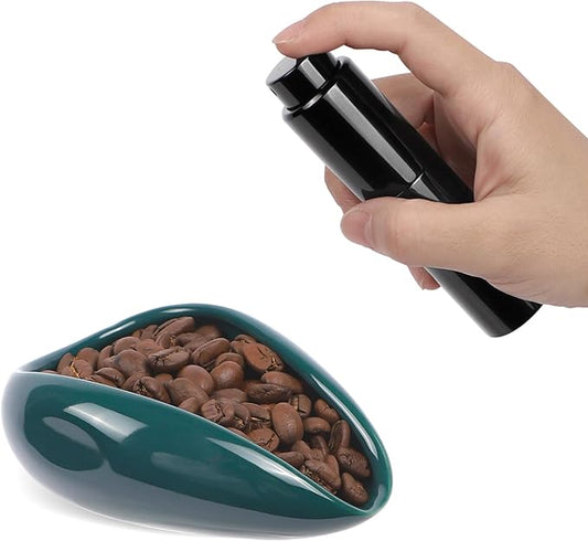 Ceramic Coffee Dosing Cup and 20 ML Spray Bottle Set - Static Reducing Espresso Accessories Kit for Home, Cafe | Professional Espresso Coffee Measuring Cups Tools (Green)