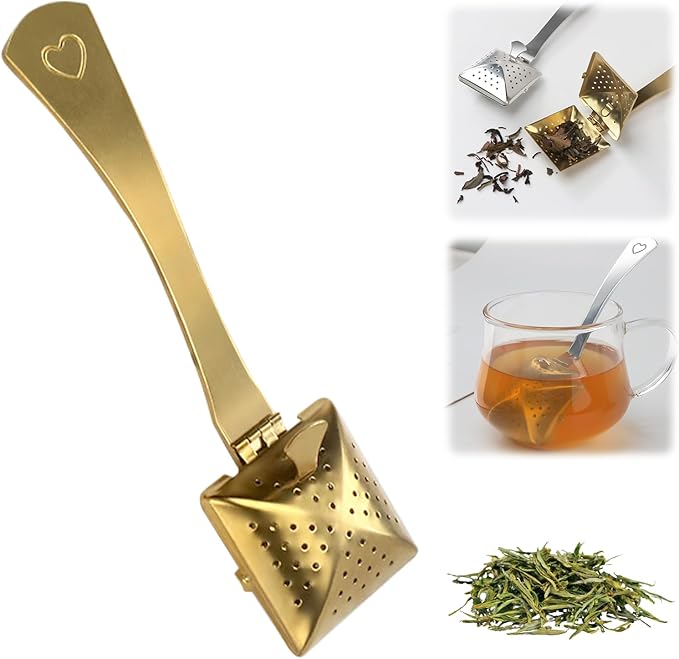 Stainless Steel Tea Diffuser,2025 New Tea Strainer Tea Infuser for Loose Leaf Tea,Creative Tea Spoon With Handle,Fine Holes Tea Interval Filter,Tea Holder Steeper for Tea Accessories (Gold B)