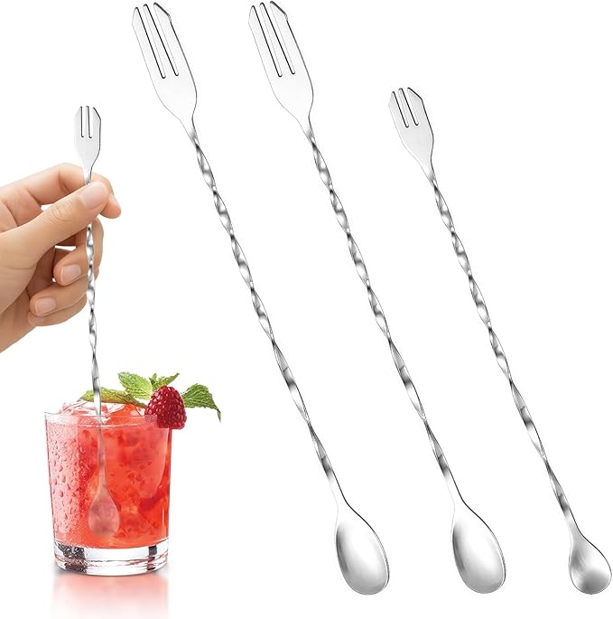 3-Piece Bar Spoons Cocktail Stirrers, Stainless Steel Cocktail Mixing Stirrers for Bar, Home, Mixing Cocktails, Coffee, and Smoothies(12 Inches & 10 Inches)