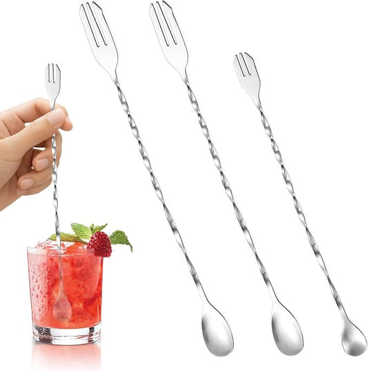 3-Piece Bar Spoons Cocktail Stirrers, Stainless Steel Cocktail Mixing Stirrers for Bar, Home, Mixing Cocktails, Coffee, and Smoothies(12 Inches & 10 Inches)