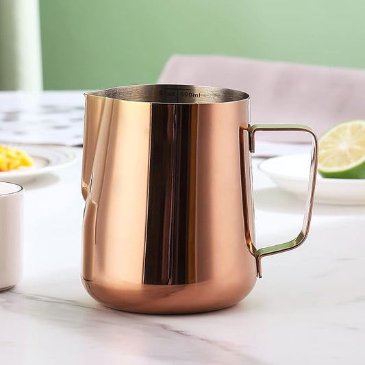 Milk Frothing Pitcher 21oz - 620ml, Kyraton Stainless Steel Espresso Steaming Pitchers with Decorating Pen,Milk Coffee Frother Cups Cappuccino Latte Art Barista Steam Pitchers Milk Jug Cup (Rose Gold)