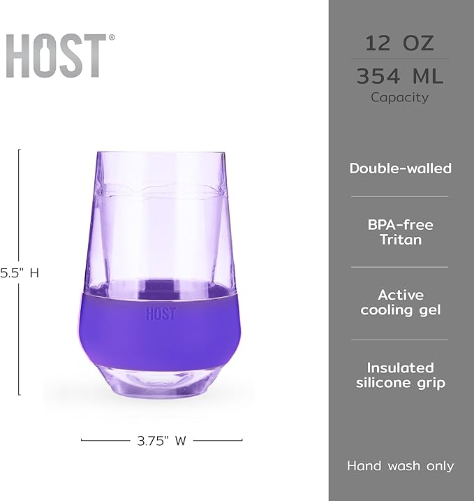 HOST Freeze XL Cooling Cup in Double Walled Insulated Freezable Drink Chilling Tumbler with Freezing Gel, 12 Ounces - Set of 4