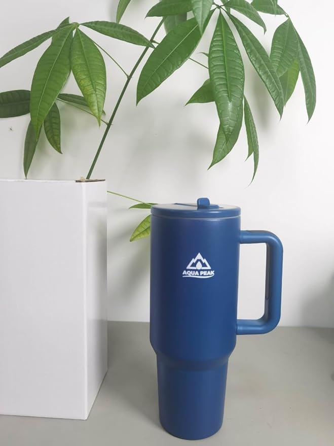 40 oz Insulated Stainless Steel Tumbler with Handle & Lid, Vacuum Travel Mug for Hot & Cold Drinks, Fits Car Cup Holder – Blue
