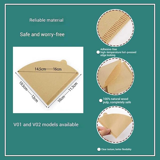 Coffee Filters 200 counts boxed Unbleached Cone Filters V60 Coffee Filters Disposable coffee Paper Filters 2-12 Cup, 02 Cone For Pour Over and Drip Coffee Maker (V2-200PCS in 2 BOX)