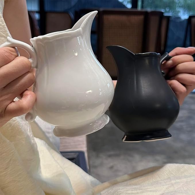 WAIT FLY Vintage Embossed Creamer & Sauce Pitcher - Black Cream Jug for Kitchen