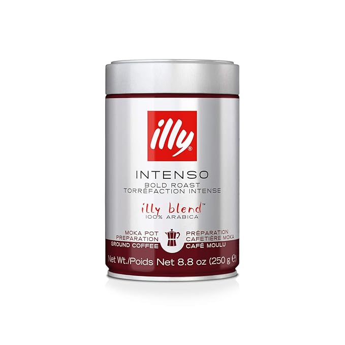 illy Ground Moka Coffee, Intenso Dark Roast, 100% Arabica, Premium Italian Coffee, Pre-Ground for Moka Pot or Stovetop Brewing, 8.8oz, 6 Pack