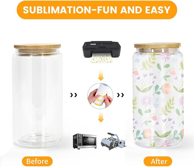 Sublimation Snow Globe Glass Can Blanks, 25Pack 16oz Sublimation Double Wall Glass Tumbler with Bamboo Lids and Straws, Reusable Clear Beer Can Mason Jar Mug for Snow Globe Glitter DIY