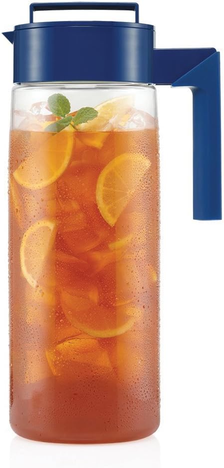 Takeya Flash Chill Iced Tea Maker - Versatile Tea Brewer for Loose/Bagged Tea - Patented Flash Chill Tech Hot/Cold Use BPA-Free Tritan Dishwasher Safe - Airtight Lid Made in USA - 2 Quart/Blueberry