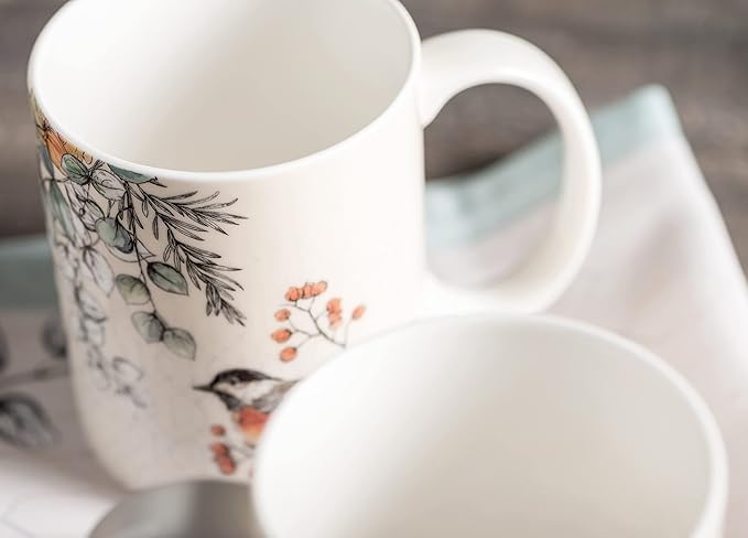 Maison d' Hermine Coffee Mug with Handles Fine Bone China Mugs Pack of Two Tea Cups for Hot Beverages Cappuccino Latte Home Restaurant Office Perfect for Gift (Whitish Shabby Chique, 15 Ounce)