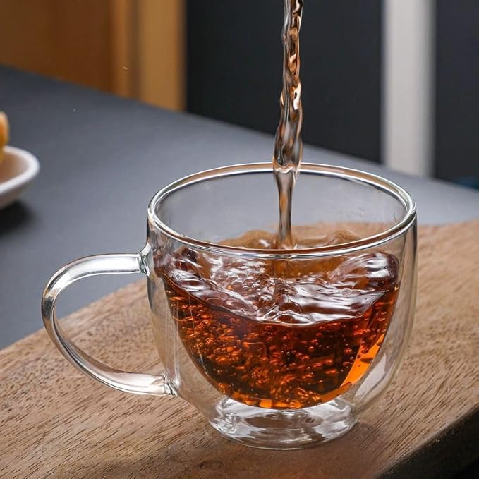 Double Wall Glass Coffee Mugs Set of 2, 6.76 oz Clear Insulated Cups with Handle for Espresso and Tea