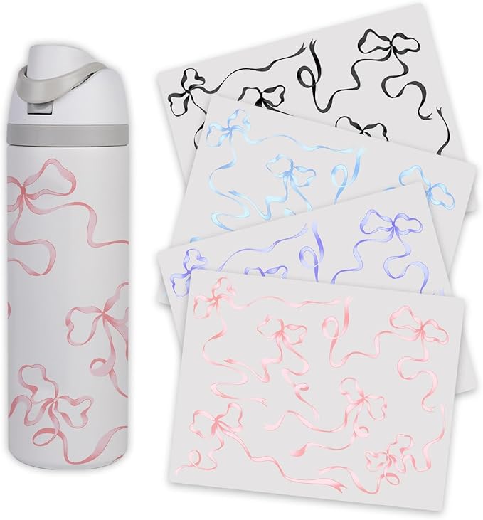 4PCS Bows Stickers for Owala Water Bottle, Stickers Waterproof Compatible with Urban Outfitters Owala Bottles, Tumbler Cup Accessories Decal Decorate (Purple Black Pink Blue, 32 OZ, Bows)