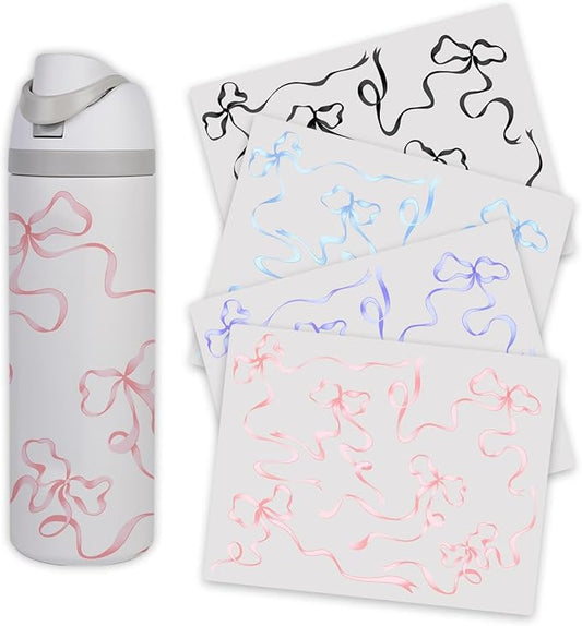 4PCS Bows Stickers for Owala Water Bottle, Stickers Waterproof Compatible with Urban Outfitters Owala Bottles, Tumbler Cup Accessories Decal Decorate (Purple Black Pink Blue, 32 OZ, Bows)