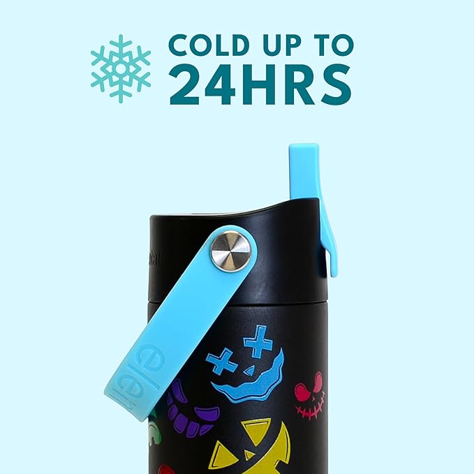 Elemental 24oz Insulated Water Bottle with Straw - 100% Leak-Proof Stainless Steel Core Water Bottles for Travel, Sports and Gym - Double Wall Insulation & BPA Free - Pumpkin Grins