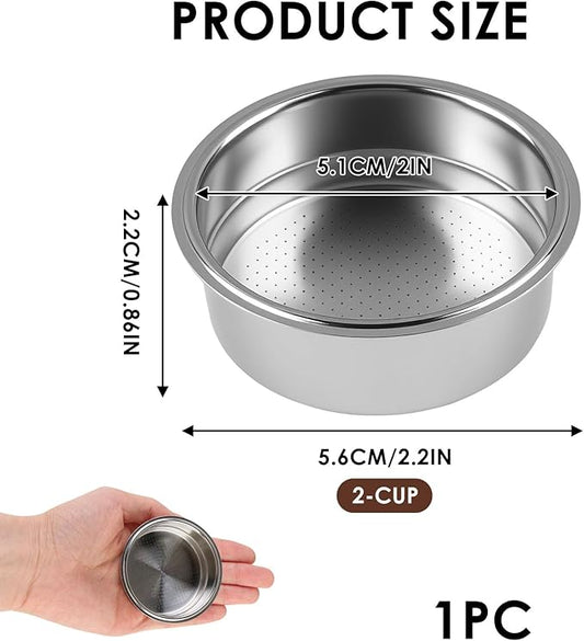 51mm Pressurized Filter Basket 2 Cups Stainless Steel for Espresso Semi-Automatic Coffee Machine, Double Layer Portafilter for Americano Cappuccino Barista