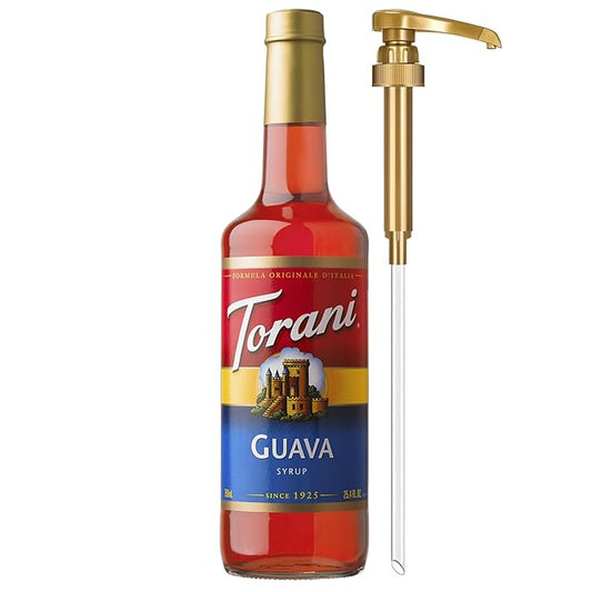 Torani Guava Syrup for Drinks, Flavoring for Iced Tea, Lemonade, Sodas, and Cocktails, Glass Bottle with Pump Included, 25.4 Fl Oz