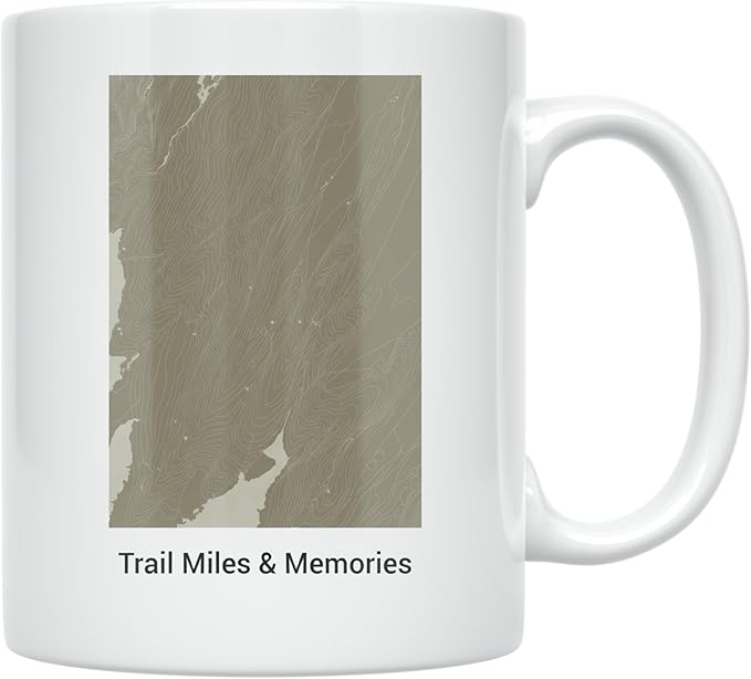 Minimalist Hiking Map Design - Nature Lover - 11 oz White Ceramic Coffee Mug - Modern Trail Aesthetic