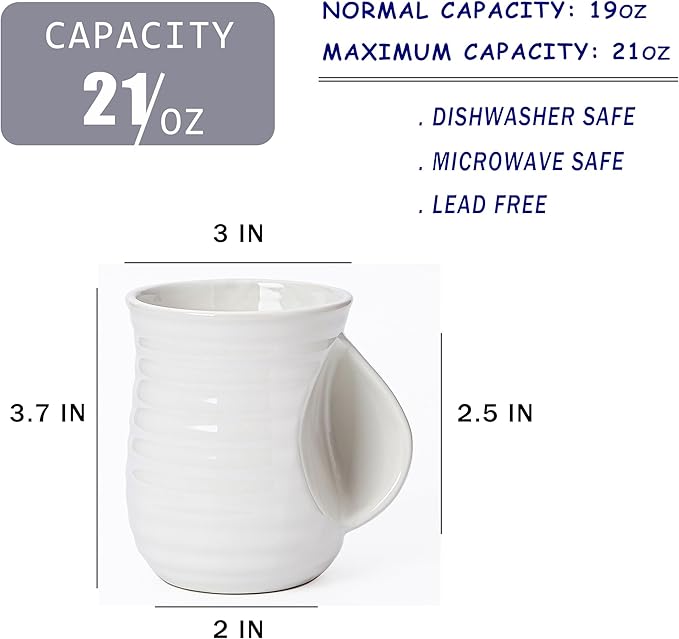 Mkour 21oz Large Ceramic Coffee Mugs, Handmade Tea Cups with Comfortable Handle for Office and Home, Microwave and Dishwasher Safe (White)