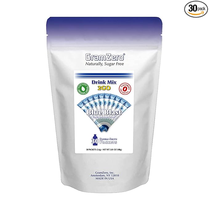 GramZero 2GO Sticks - Blue Blast, Zero Calorie Sugar Free Drink Mix, Stevia Sweetened, Great For Nutrition Club Loaded Tea To Go Kits