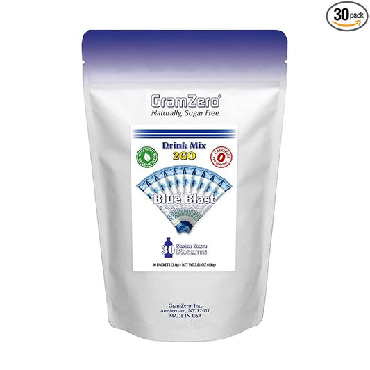 GramZero 2GO Sticks - Blue Blast, Zero Calorie Sugar Free Drink Mix, Stevia Sweetened, Great For Nutrition Club Loaded Tea To Go Kits