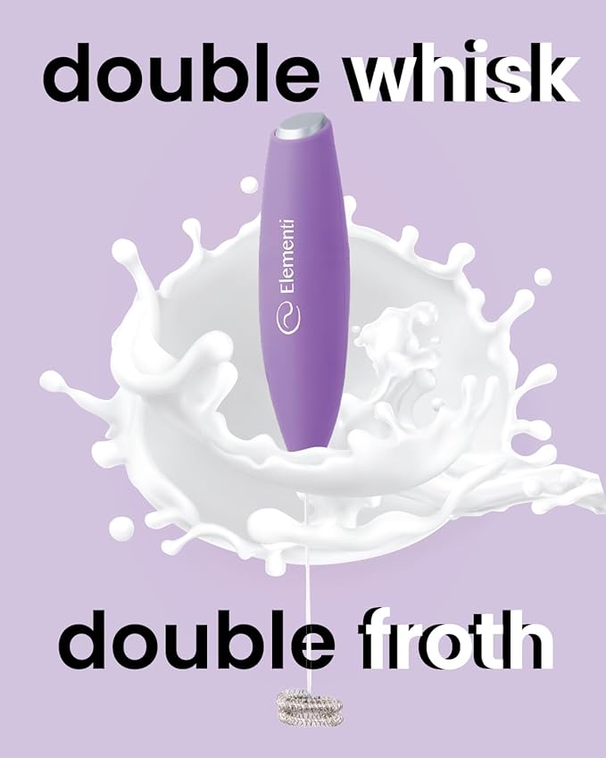 Elementi Milk Frother Wand - Easy to Use Handheld Electric Stirrer for Powder Drinks, Durable & Powerful Coffee Whisk & Protein Powder Mixer Wand, Hand Frother, Coffee Stirrers Electric (Lavender)