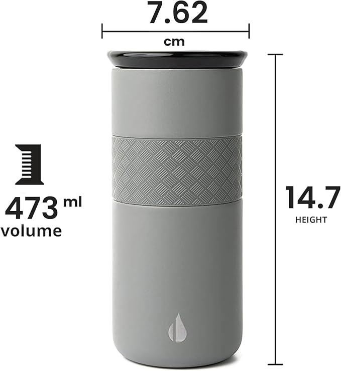 Elemental Artisan Insulated Tumbler, Triple Wall Coffee Travel Mug, Reusable Stainless Steel Coffee Tumbler with Ceramic Lid, Thermal Coffee Cups for Hot (6 Hrs) & Cold (18 Hrs), 16oz - Graphite
