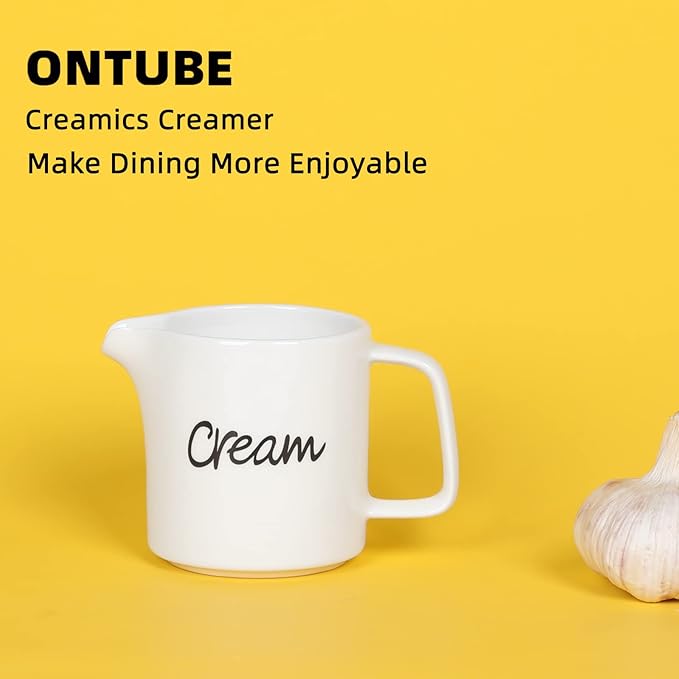 ONTUBE Ceramics Creamer,Porcelain Milk Creamer Pitcher 12OZ (White)