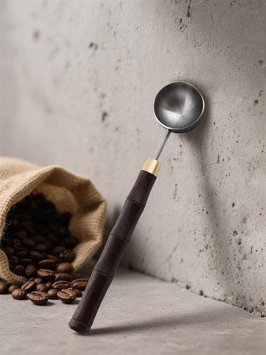 Ebony Wood Handle Coffee Spoon – Exquisite and Portable Stainless Steel Spoon with Long-Handled for Coffee (Silver, 5g Capacity)