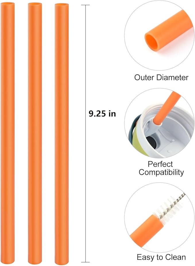Replacement Straws Compatible with Owala FreeSip,Free sip Sway 40 Oz Water Bottle,Replacement Parts for Owala FreeSip 40 Oz Tumbler Include 6 BPA-FREE Straw and 1 Cleaning Brush,Orange