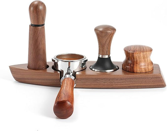 Joyeee Coffee Tamper Station, Small Ship Shape Portafilter Tamping Stand Espresso Coffee Organizer Box Fit for Storage 54, 64MM Espresso Tamper Mat Portafilter Holder (Accessories not included)