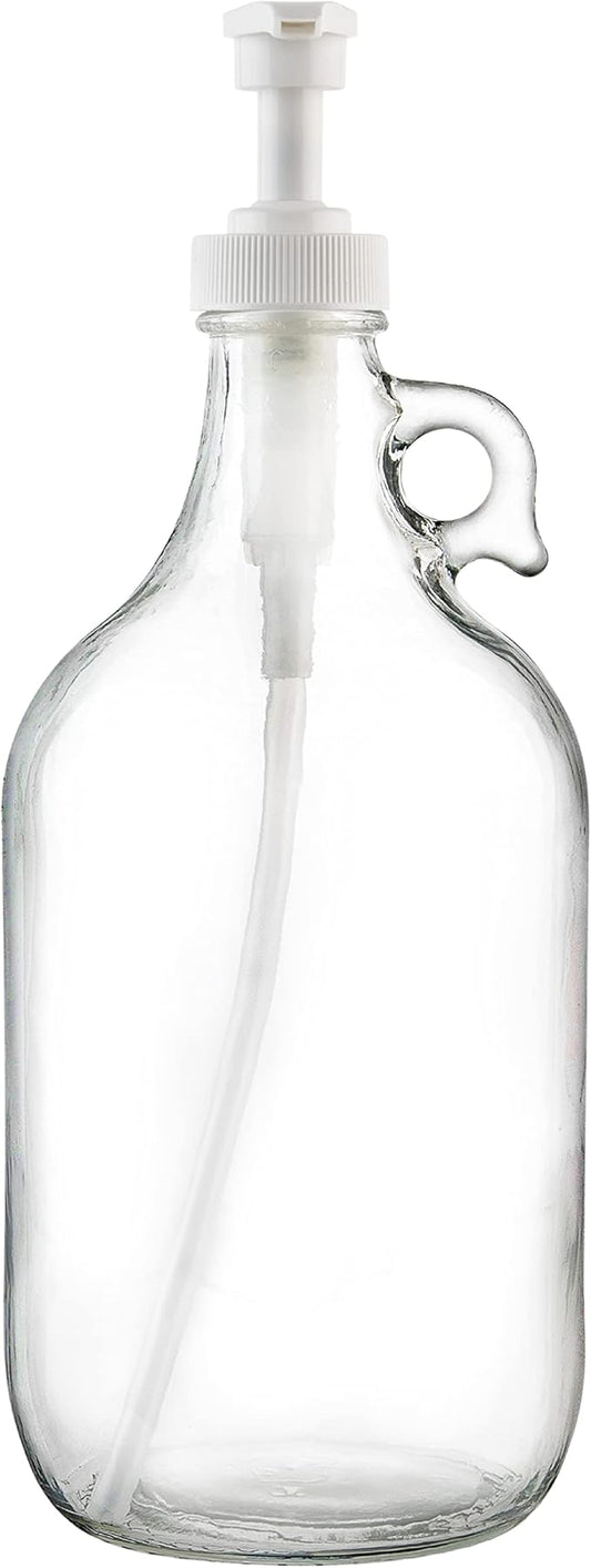 kitchentoolz Half Gallon Glass Laundry Detergent Dispenser- Large Jug with Pump for Liquid Laundry Soap Dispenser, Fabric Softener, Syrup Pump - 64 oz - Made in USA