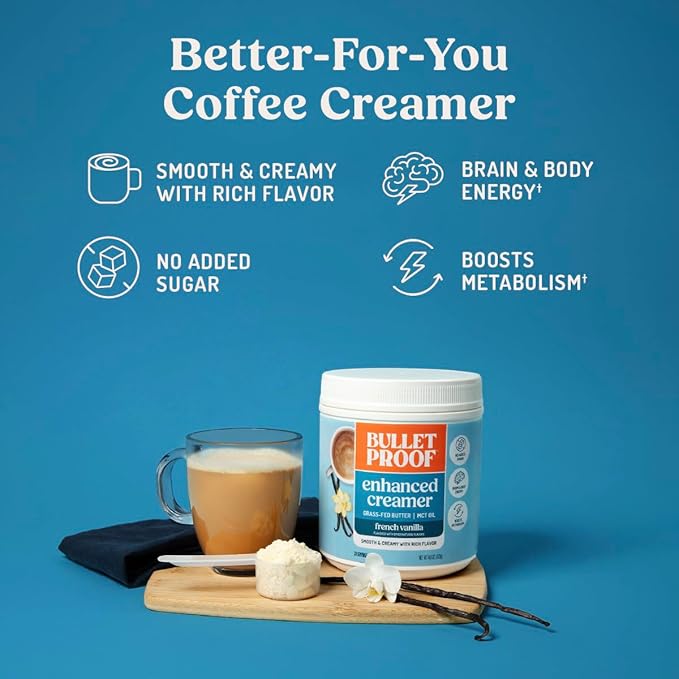 Bulletproof French Vanilla Creamer, 14.8 Ounces, Keto Coffee Creamer with MCT Oil and Grass-Fed Butter