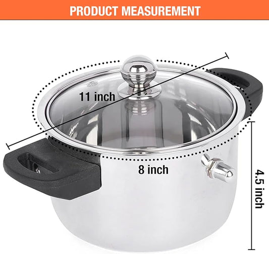 See Through lid Milk Boiler 67 oz/2000 ml Pot, Stainless Steel Double Wall Milk Cooker with Whistle and Funnel, Silver