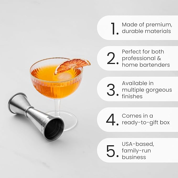 A Bar Above Premium Japanese Jigger 8 Precise Measurement Markings, Heavy Duty 304 Stainless Steel Double Cocktail Jigger for Professional Bartenders & Home Use, Durable Bar Tool for Accurate Pouring