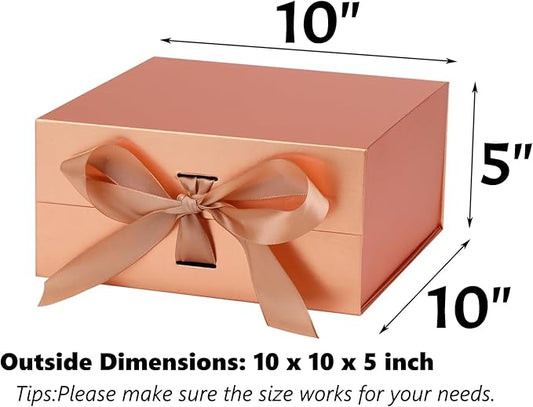 OEMVALATY Rose Gold Gift Box,10x10x5 Inches Gift Boxes with Lids for Presents with Magnetic Closure and Ribbon for Wedding,Storage,Birthday(5-Pack)